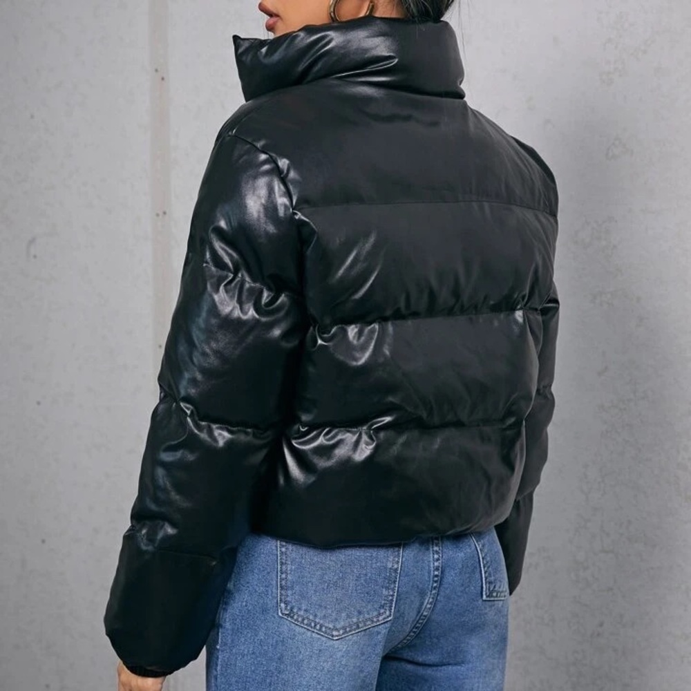 SHEIN Zip Up PU Leather Padded Coat - Size M - Picture 3 of 11